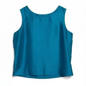 Nexx Women Silk Top Blouse 2X Plus Blue Scoop Neck Sleeveless Keyhole Crop